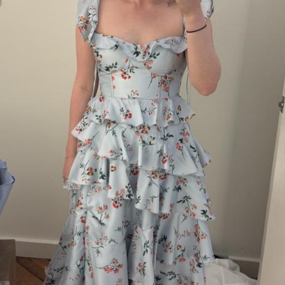 BHLDN Sydney Corset Fit-and-Flare Taffeta Midi Dress - Picture 3 of 5